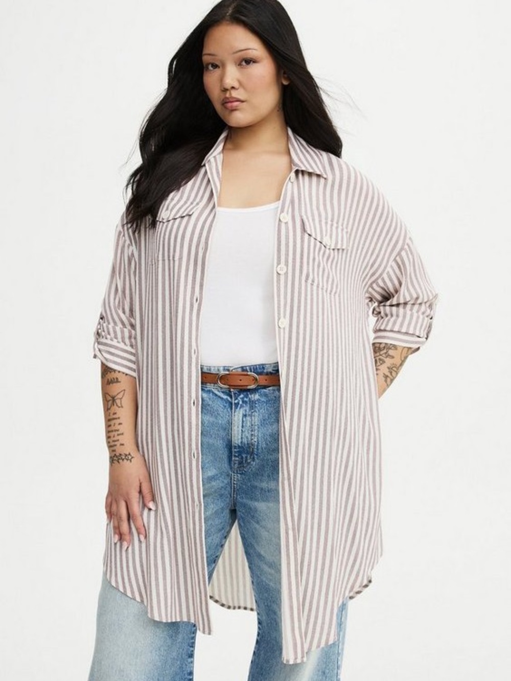 Torrid Cream Beige Striped Button-Front Tunic Top Size 3X